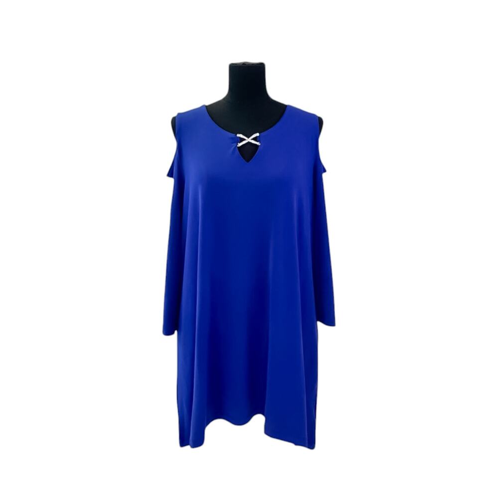 JM Collection Royal Blue Cold Shoulder Key Hole Tunic Top Women's XL